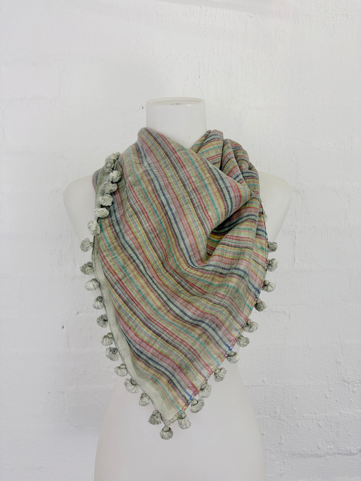 Faliero Sarti Muted Rainbow Silk Tassel Scarf