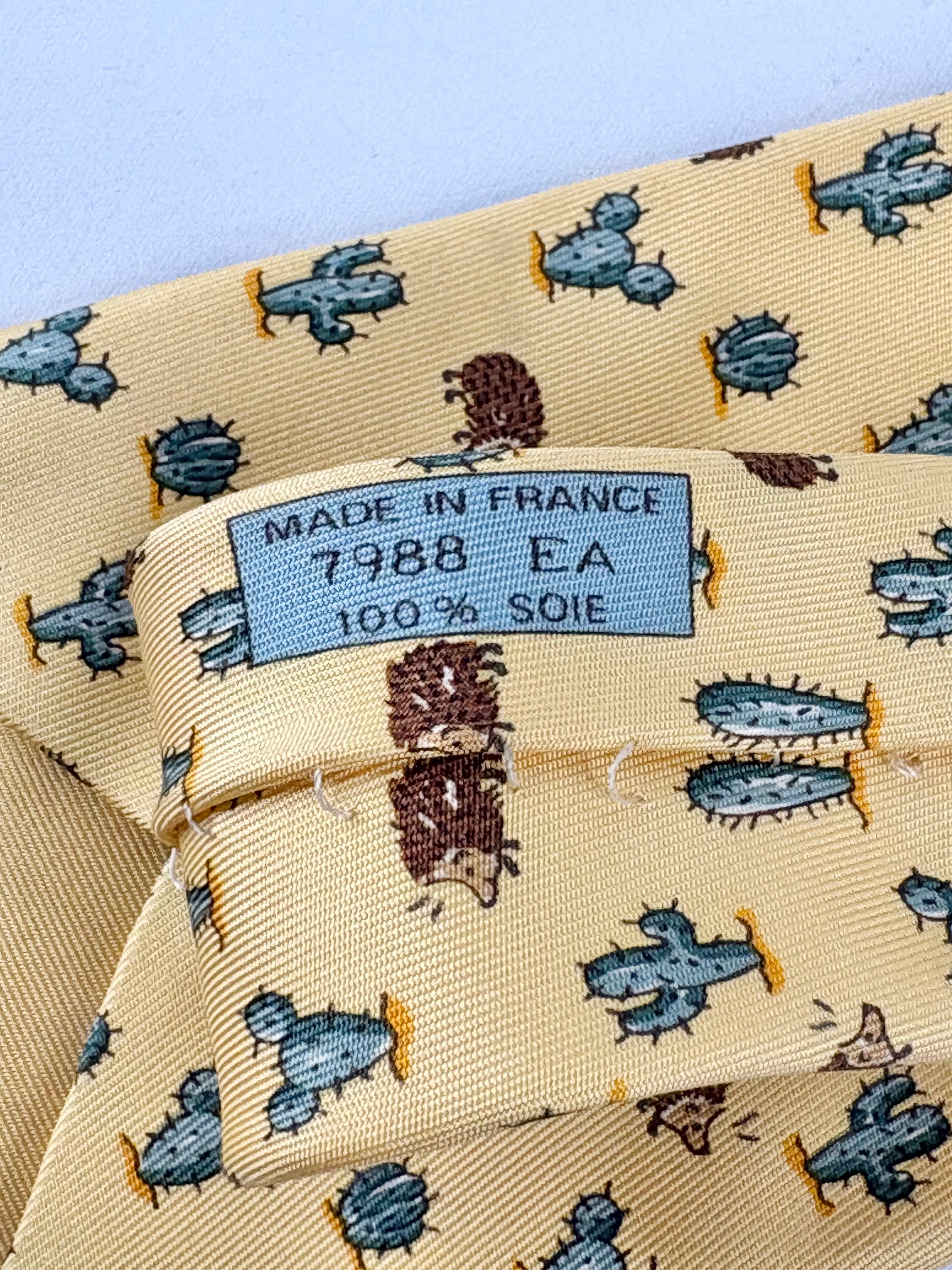 Hermès Yellow Cactus & Hedgehog Silk Tie
