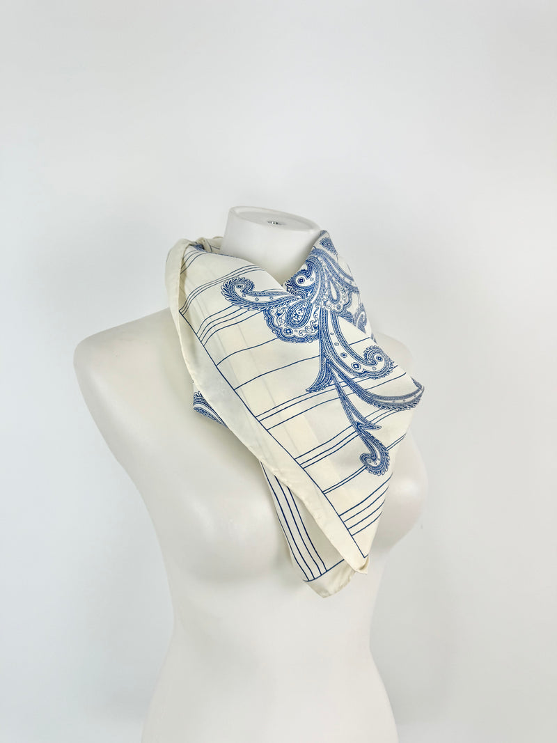 Jacqmar Cream & Blue Paisley Silk Scarf
