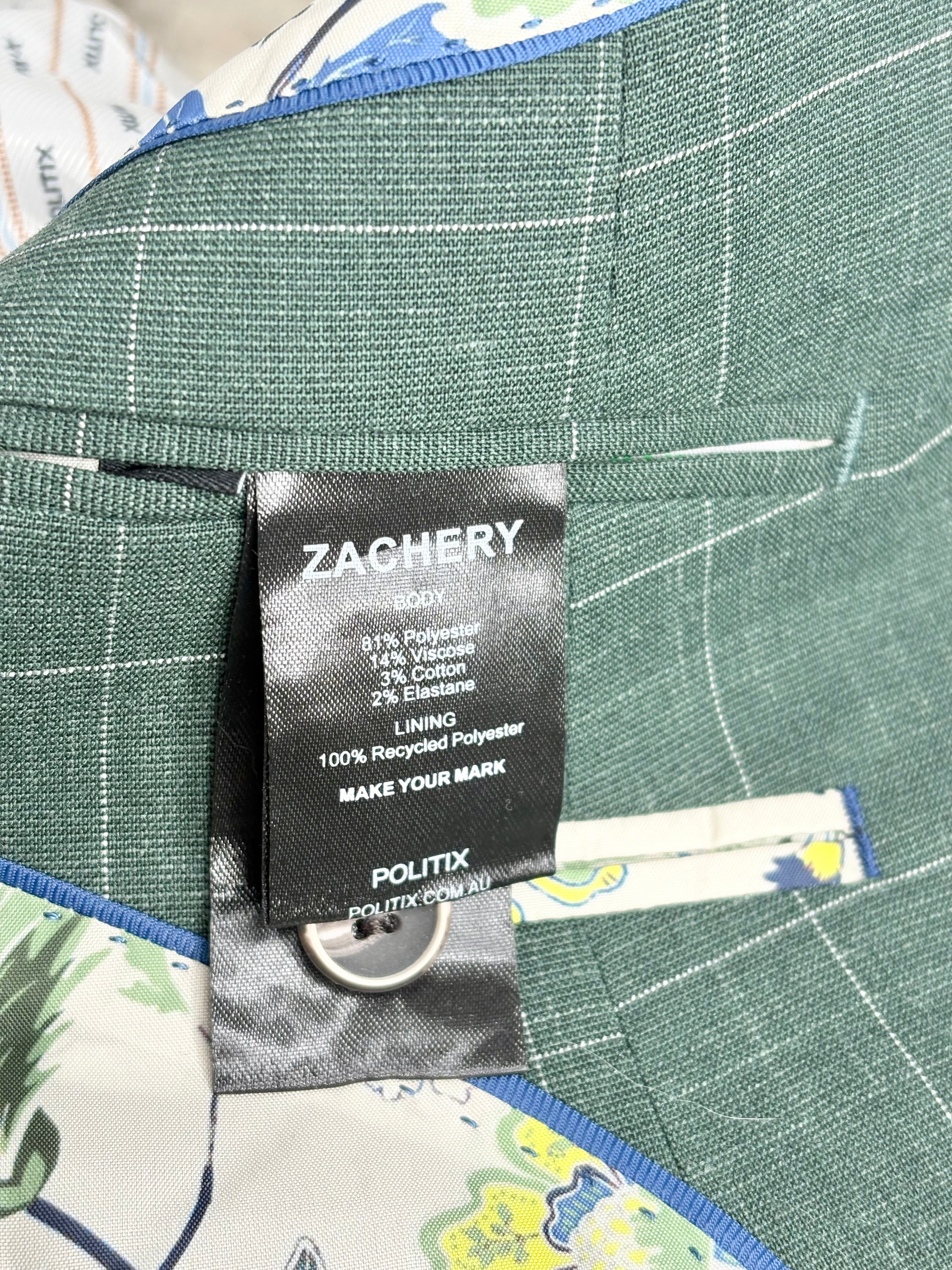 Politix Forest Green Checked 'Zachery' Slim-Stretch Jacket - S