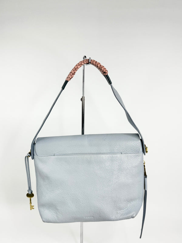 Fossil Cornflower Blue Grained Leather Shoulder Bag