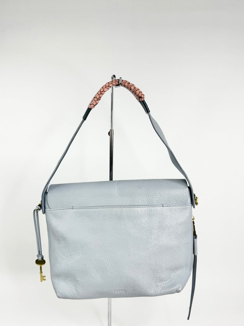 Fossil Cornflower Blue Grained Leather Shoulder Bag