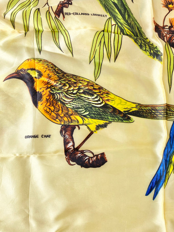 Vintage Butter Yellow Parrot Pattern Scarf