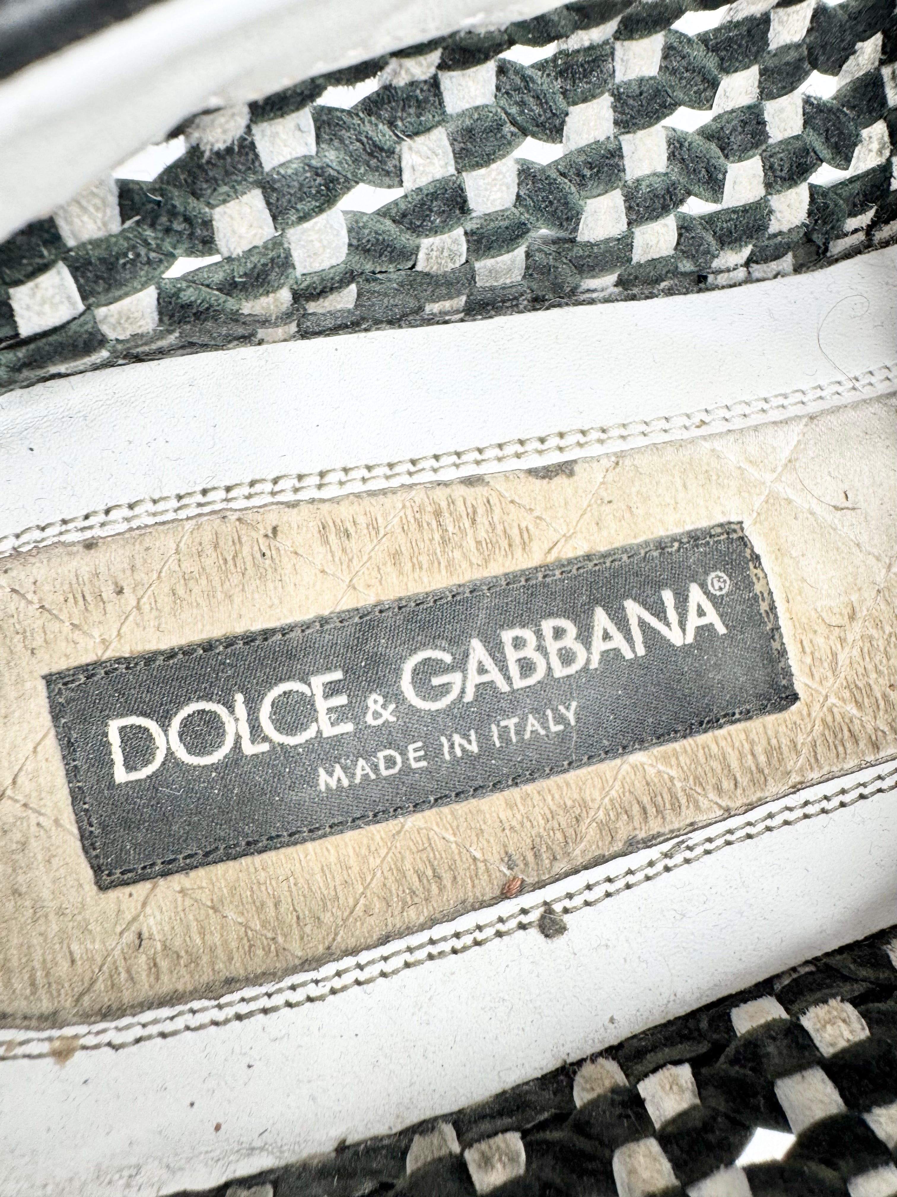 Dolce & Gabbana Black White Weaved Slip On Loafers - EU42