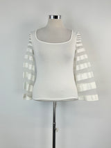 Anne Fontaine White Mesh-Sleeved Top - AU10/12
