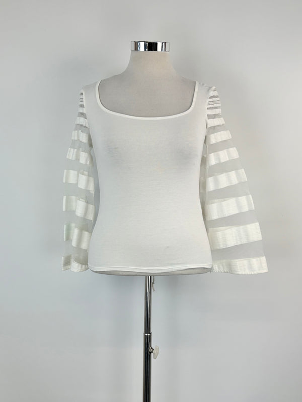 Anne Fontaine White Mesh-Sleeved Top - AU10/12