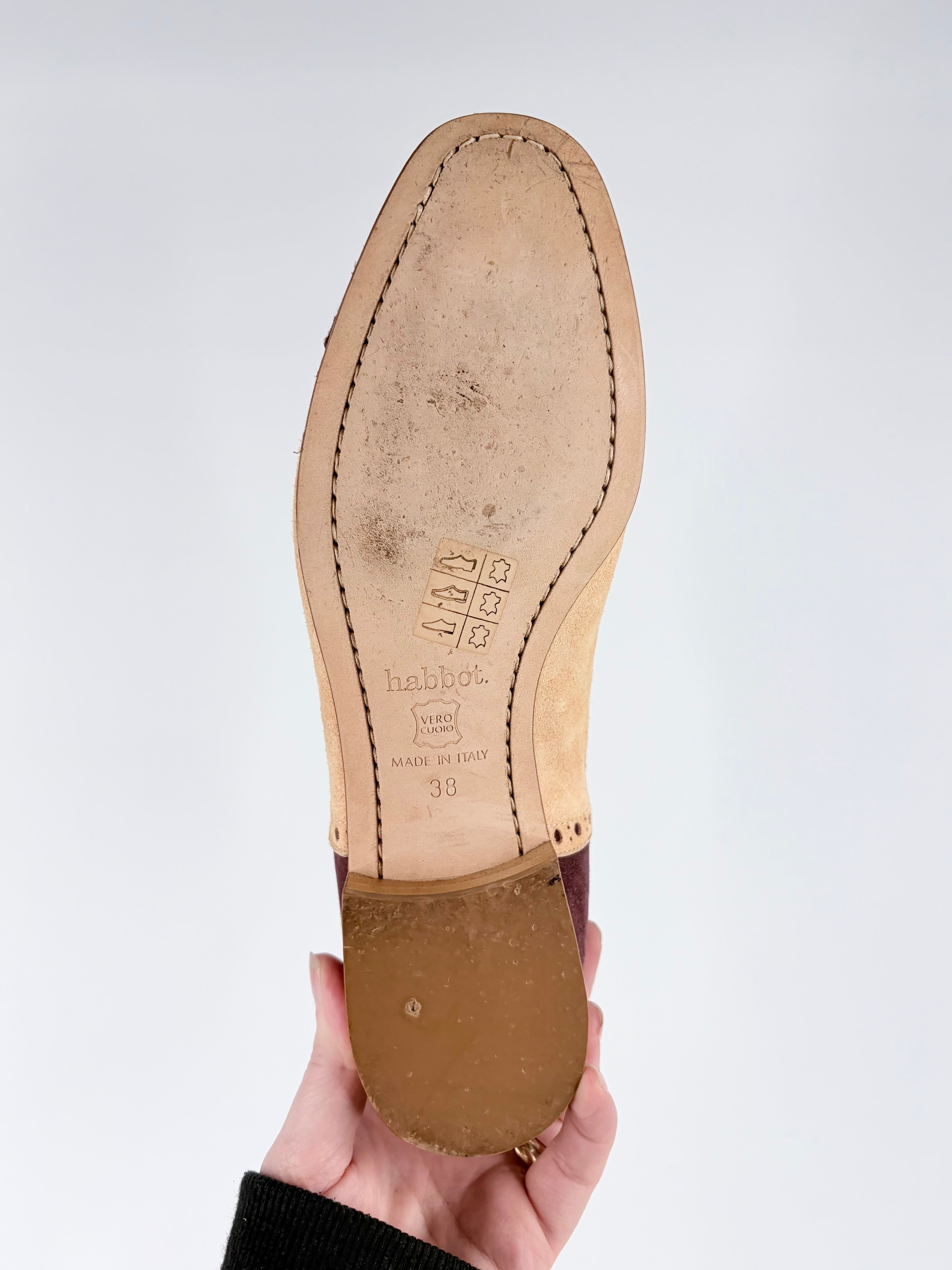 Habbot Cream & Bordeaux Suede Brogue Oxfords - EU38