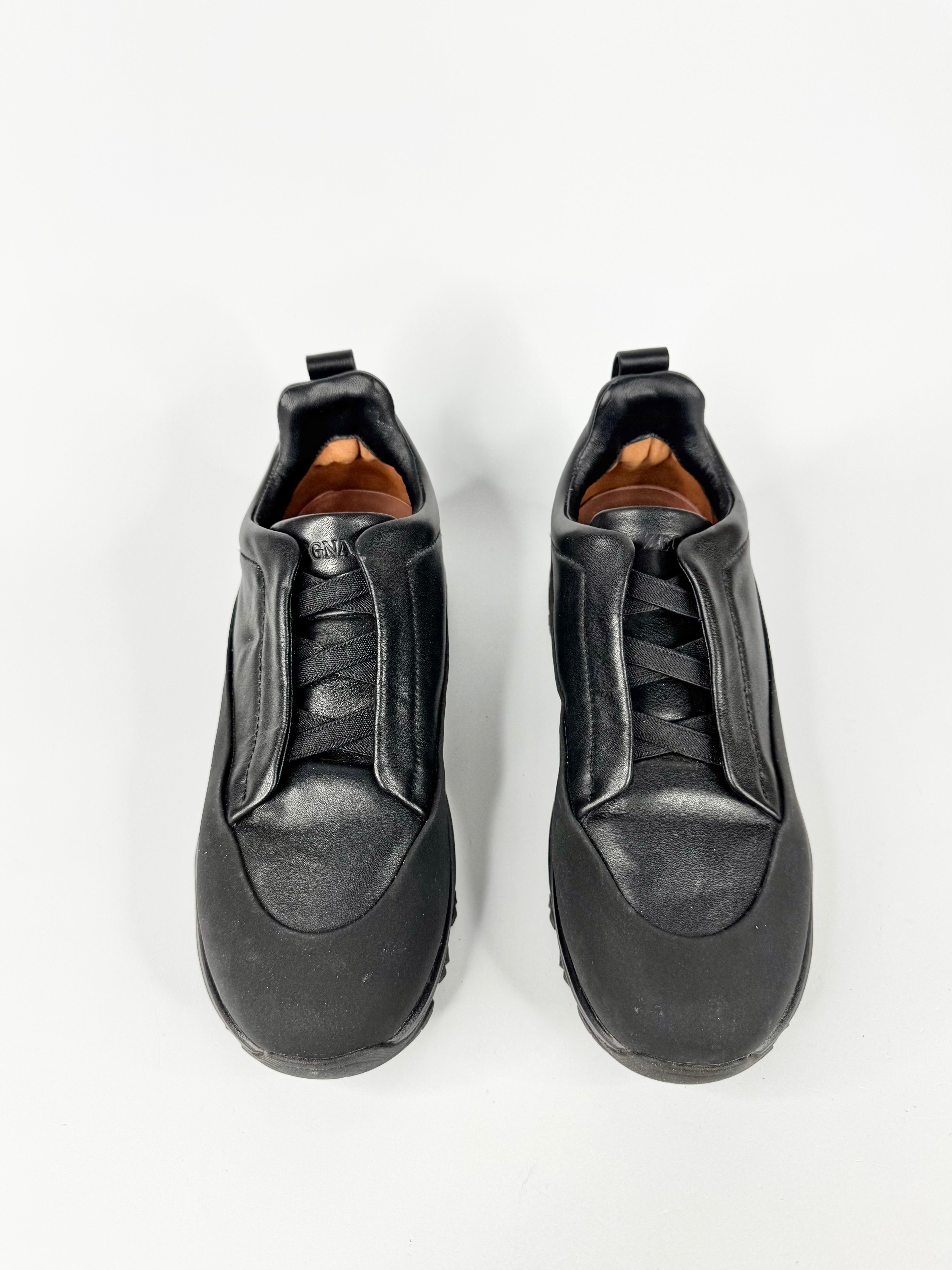 Zegna Black 'Triple Stitch' Monte Rubber Leather Slip on Sneakers  - EU40