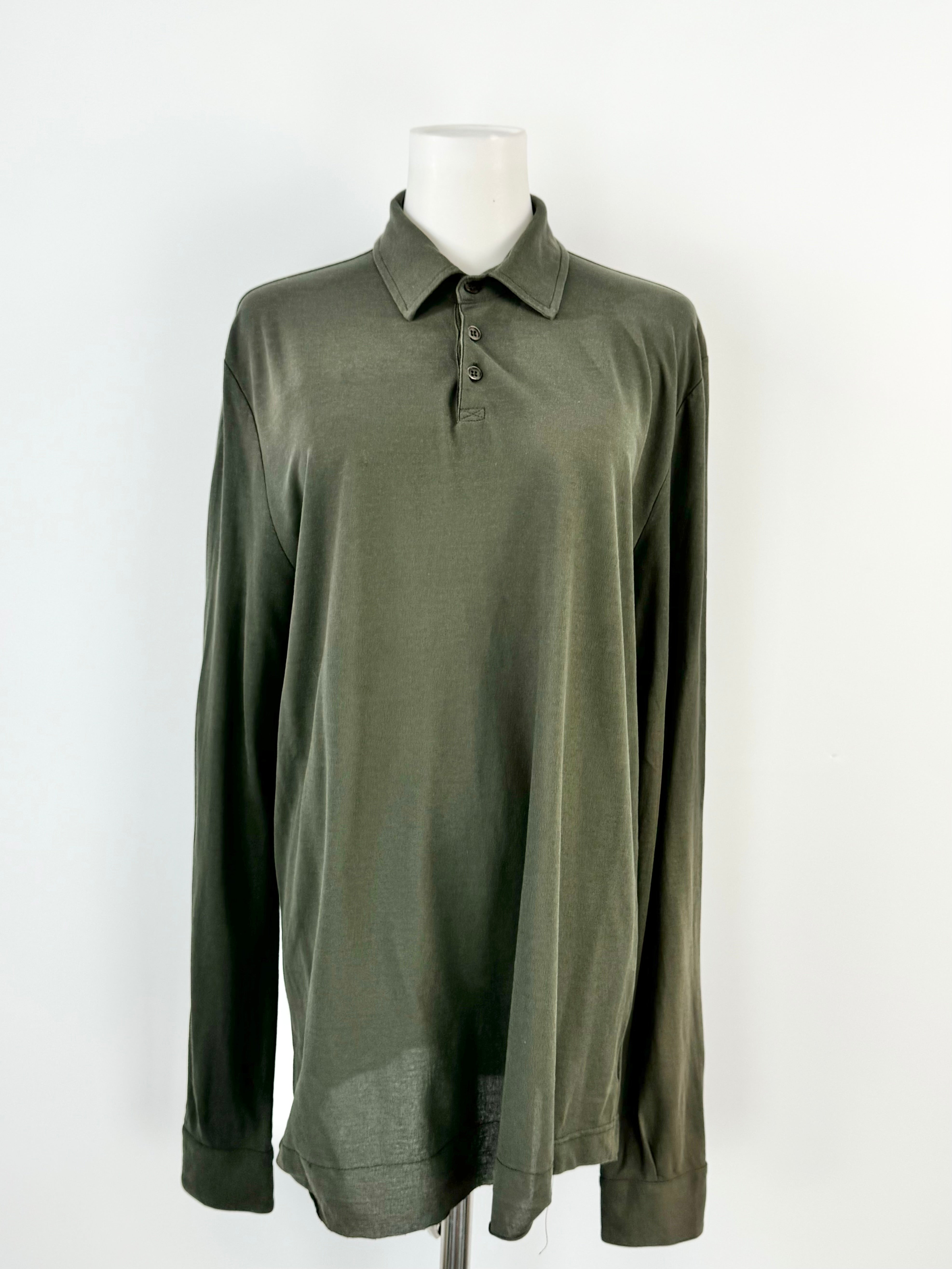 Zanone Deep Seaweed Green Cotton Polo Top - M