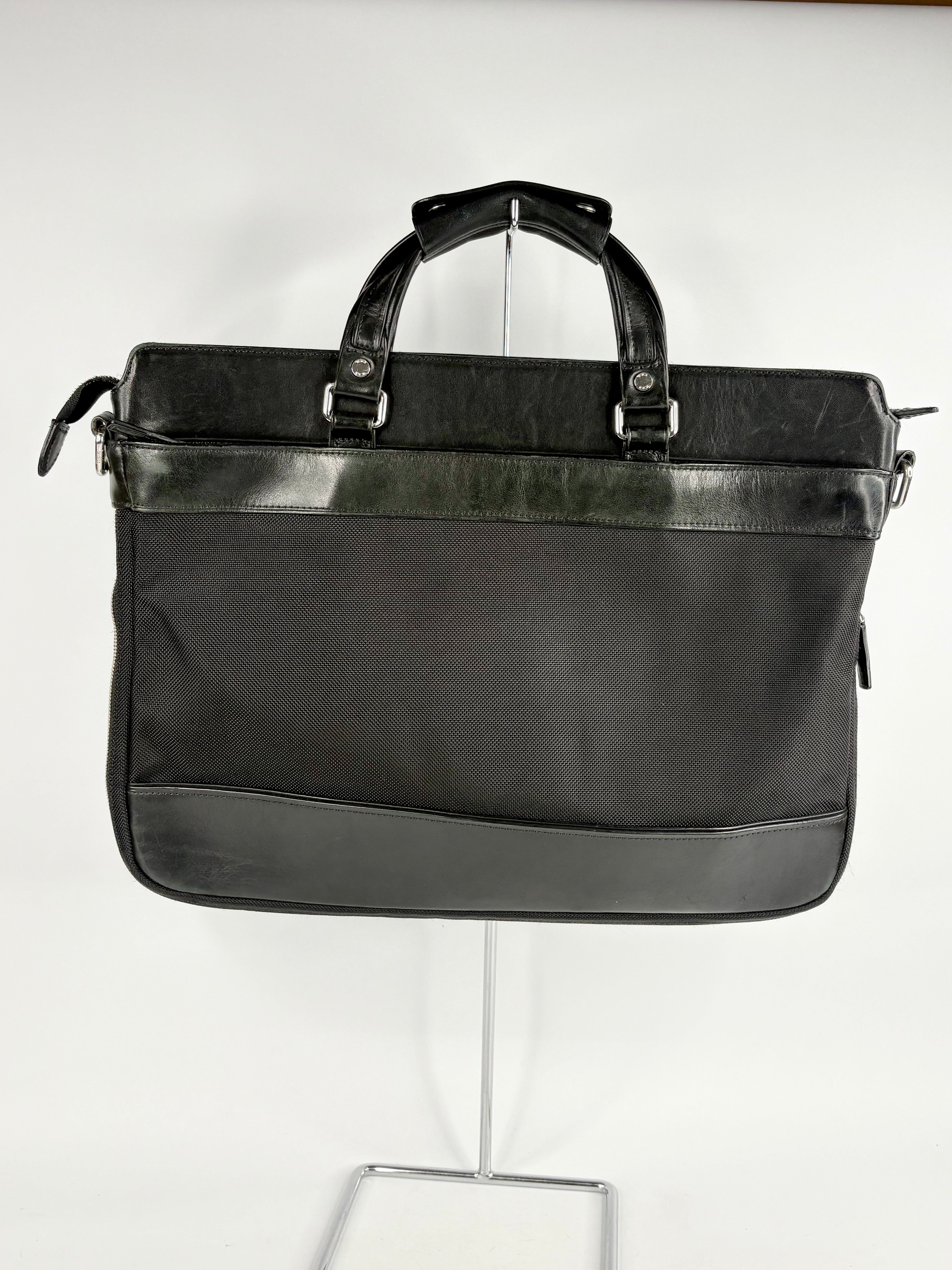 Tumi Black Leather & Mesh Combo Messenger Briefcase