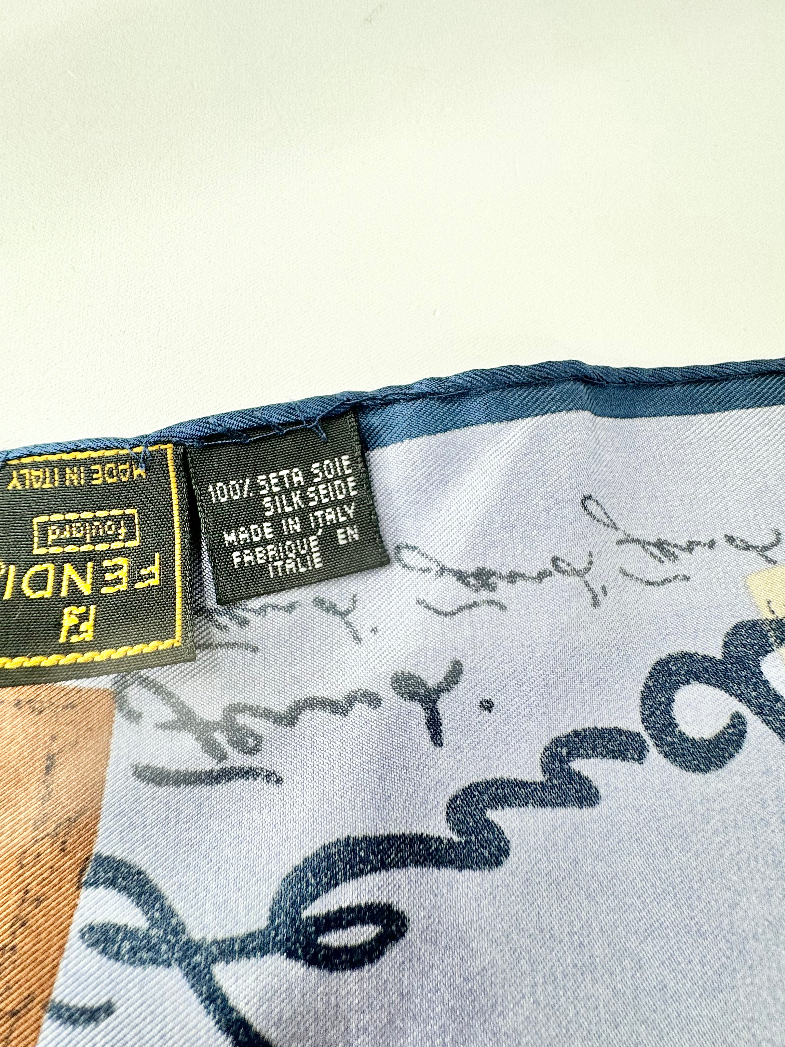 Fendi Foulard Blue Silk Handbag Print Square Scarf