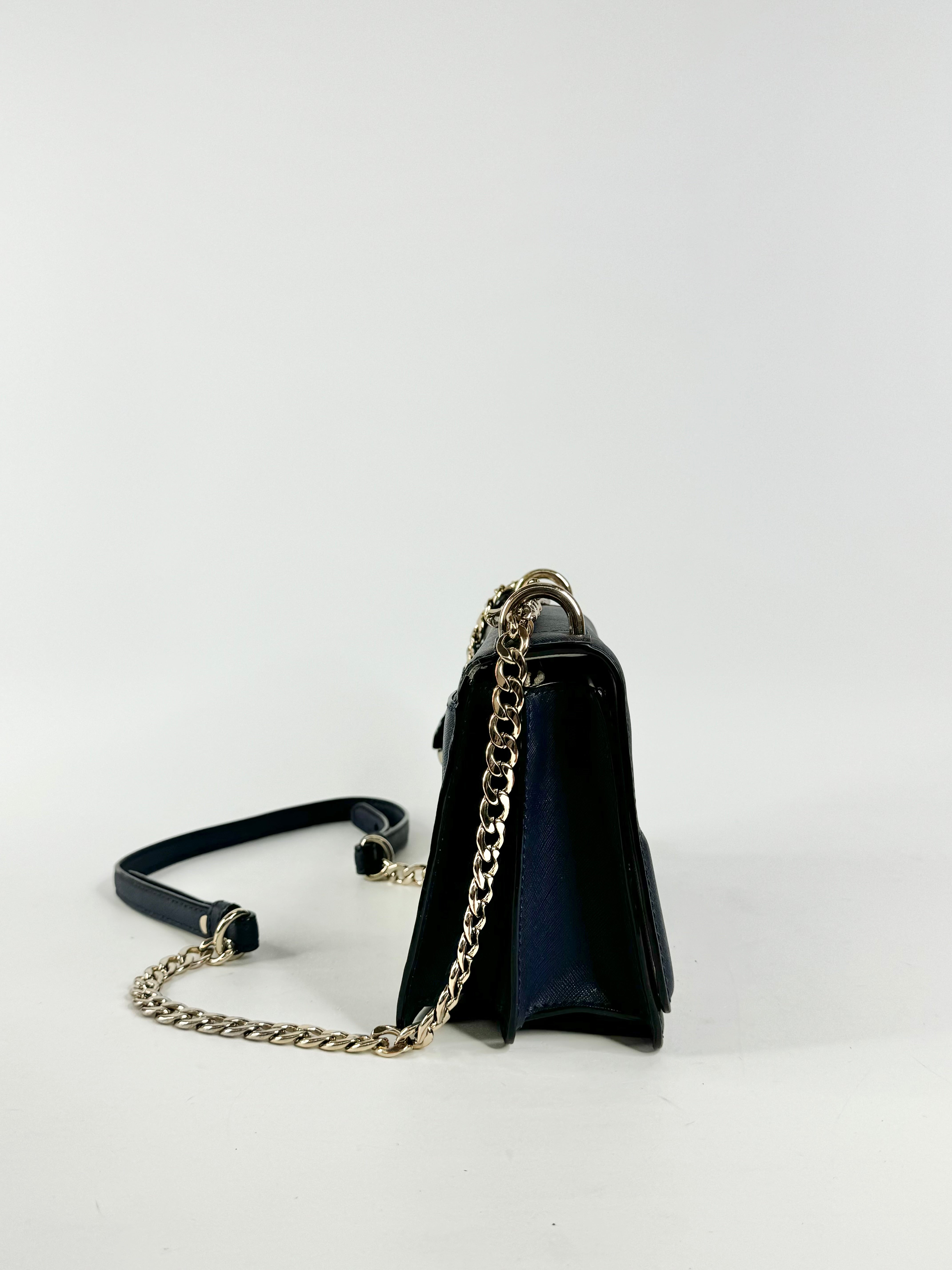 Oroton Navy Blue Cuban Chain Cross Body Bag