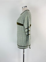 Hand-Made Wool Knit Sage Striped Sweater - AU12