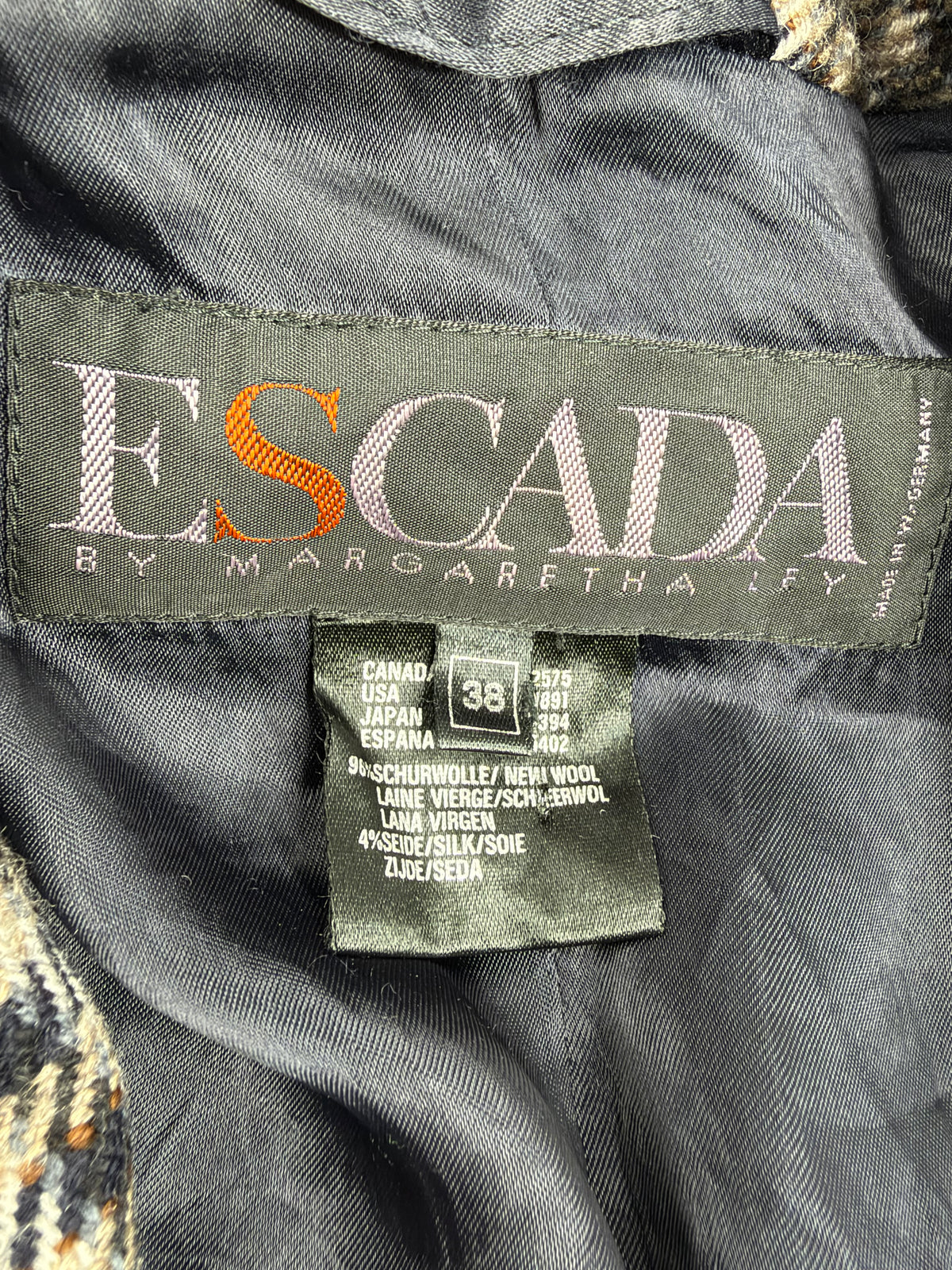 Vintage 90s Escada by Margaretha Ley Navy, Taupe & Oatmeal Double Lapel Fitted Blazer - AU10/12
