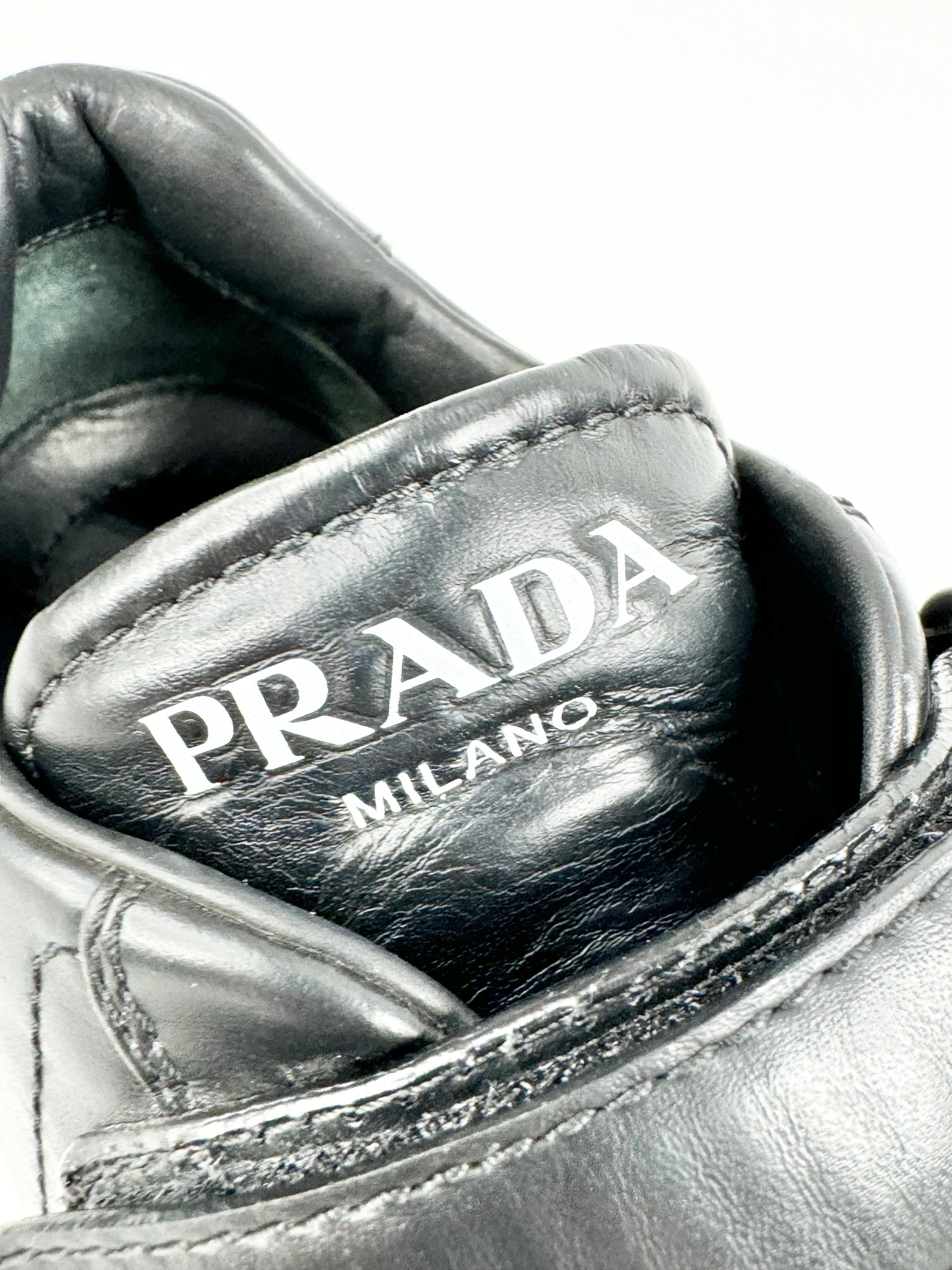 Prada Black Leather Three Strap Velcro Sneakers - EU37.5