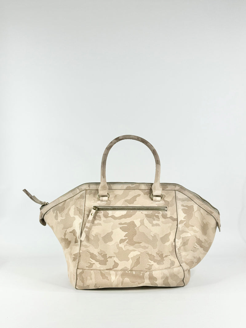 Sambag Grained Beige Camouflage Patterned Handbag