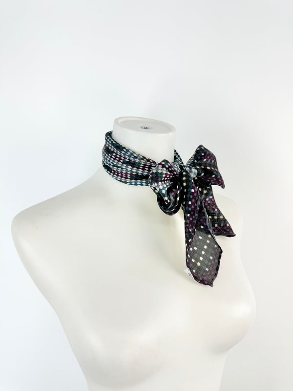 Vintage Jaeger Purple, Blue & Grey Woven Silk Scarf