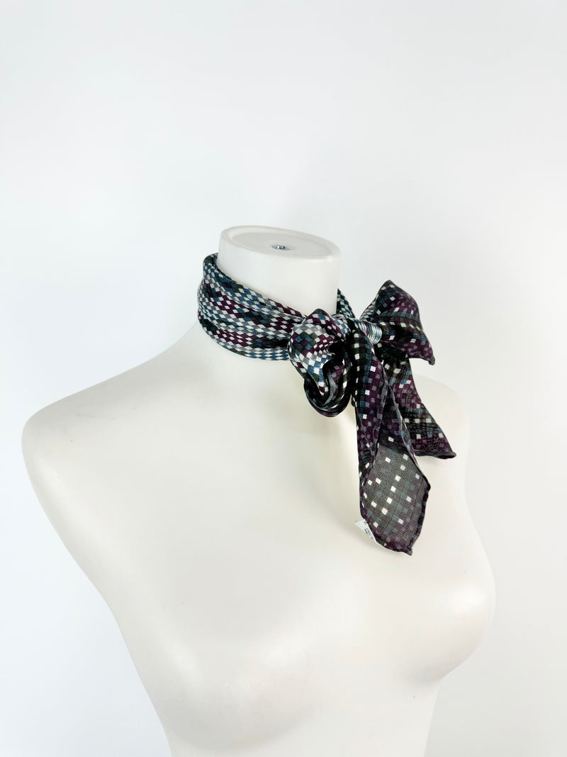 Vintage Jaeger Purple, Blue & Grey Woven Silk Scarf