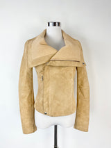 Ena Pelly Sandstone Suede Leather Biker Jacket - AU10