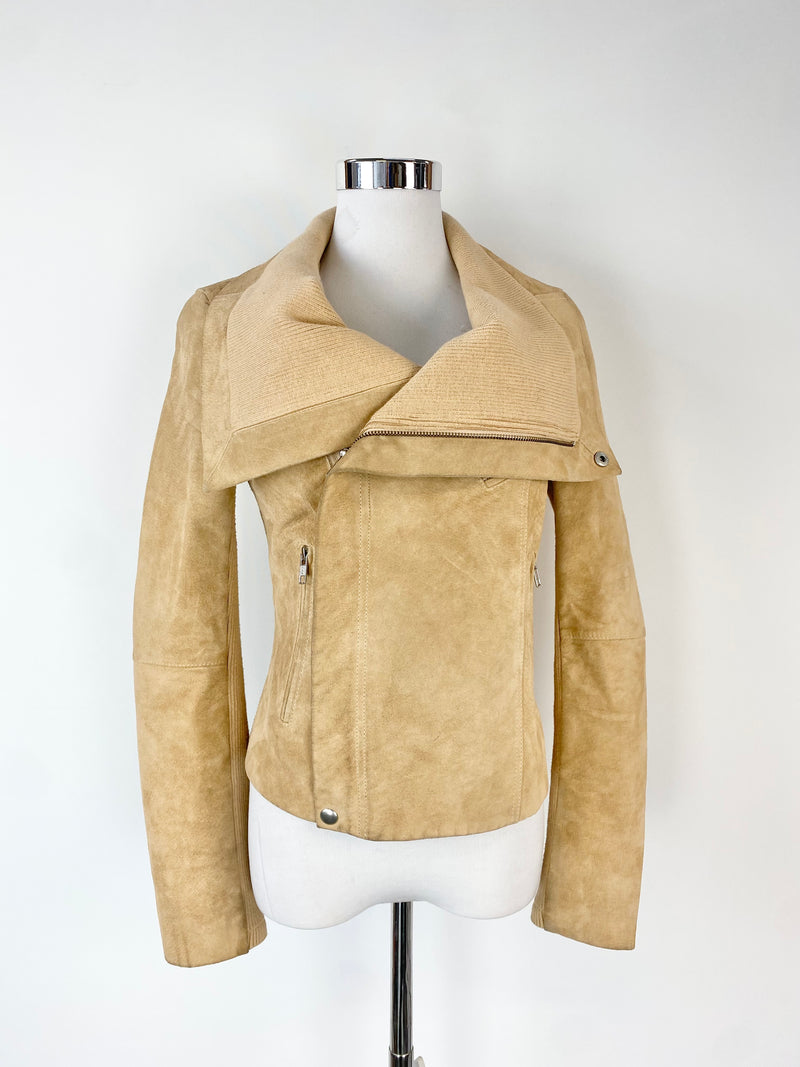 Ena Pelly Sandstone Suede Leather Biker Jacket - AU10