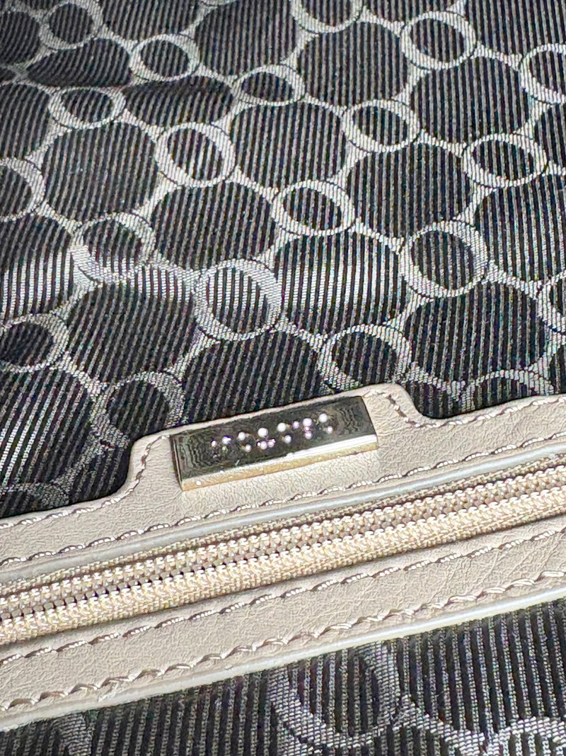 Oroton Beige Leather & Monogrammed Panel Handbag