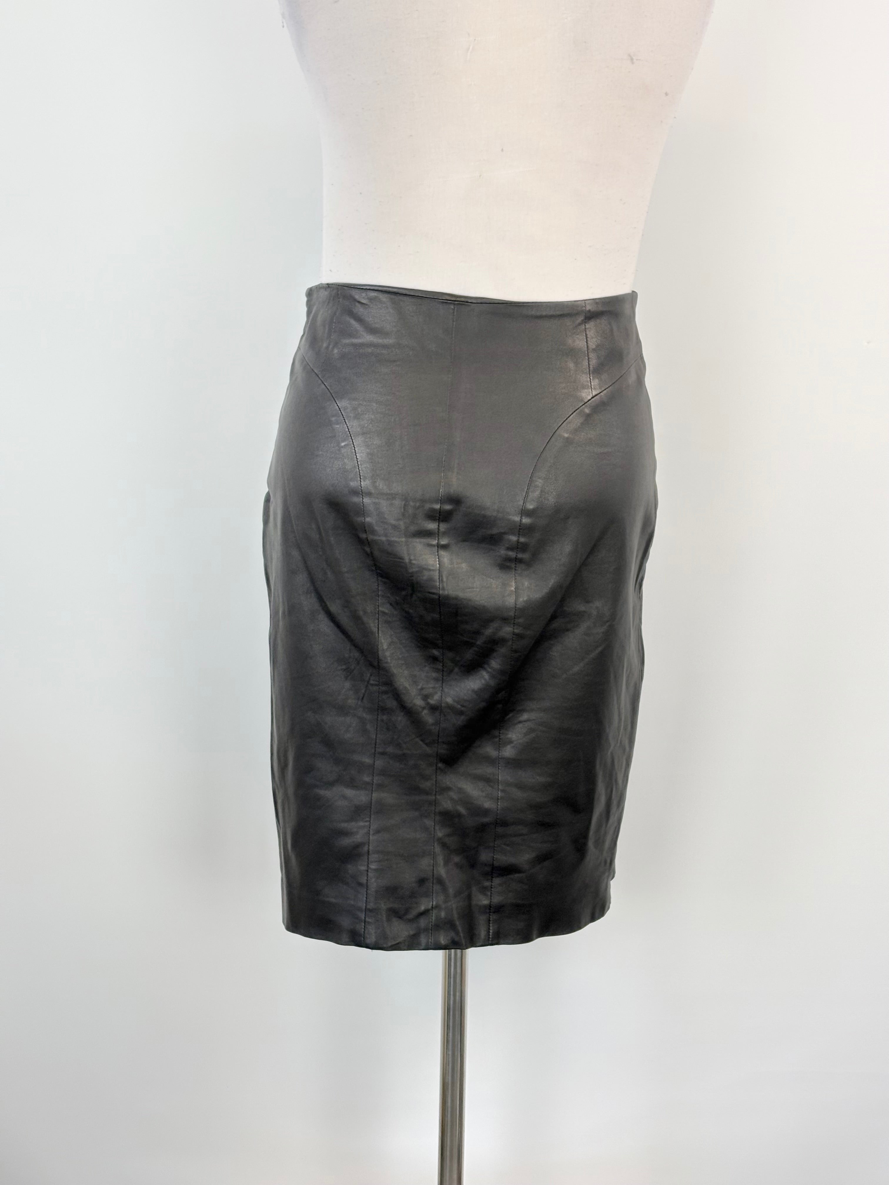 Joseph Black Leather 'Claire' Midi Skirt - AU10/12
