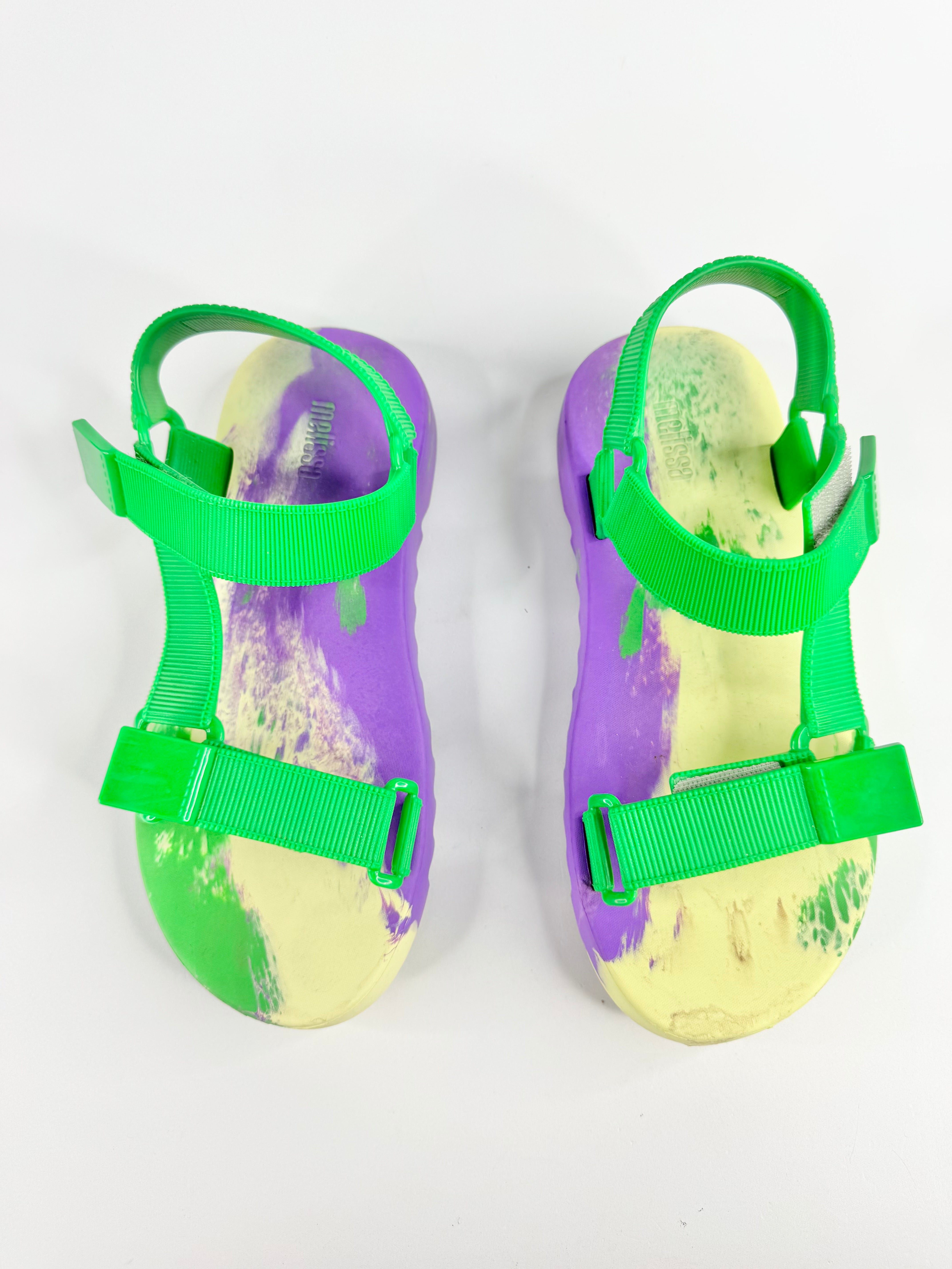 Melissa Flowing Papete Green Purple & Yellow Platform Sandals - EU36