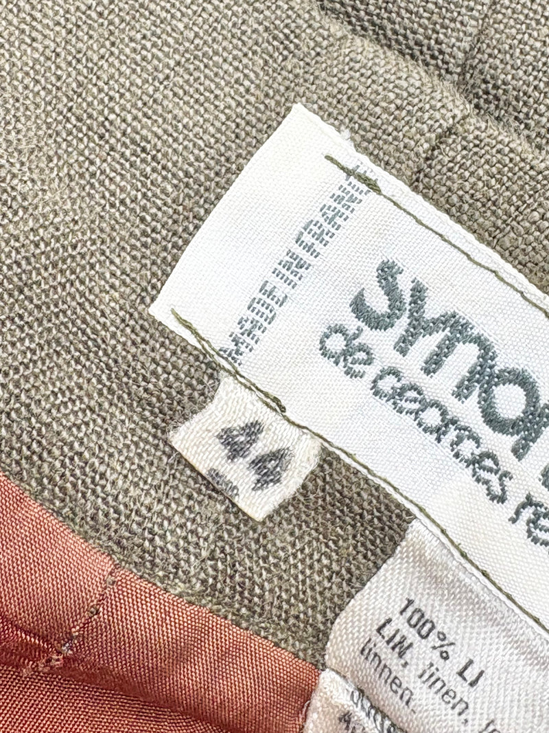 Vintage 80s Synonyme Georges Rech Olive Green Linen Midi Skirt - AU10/12