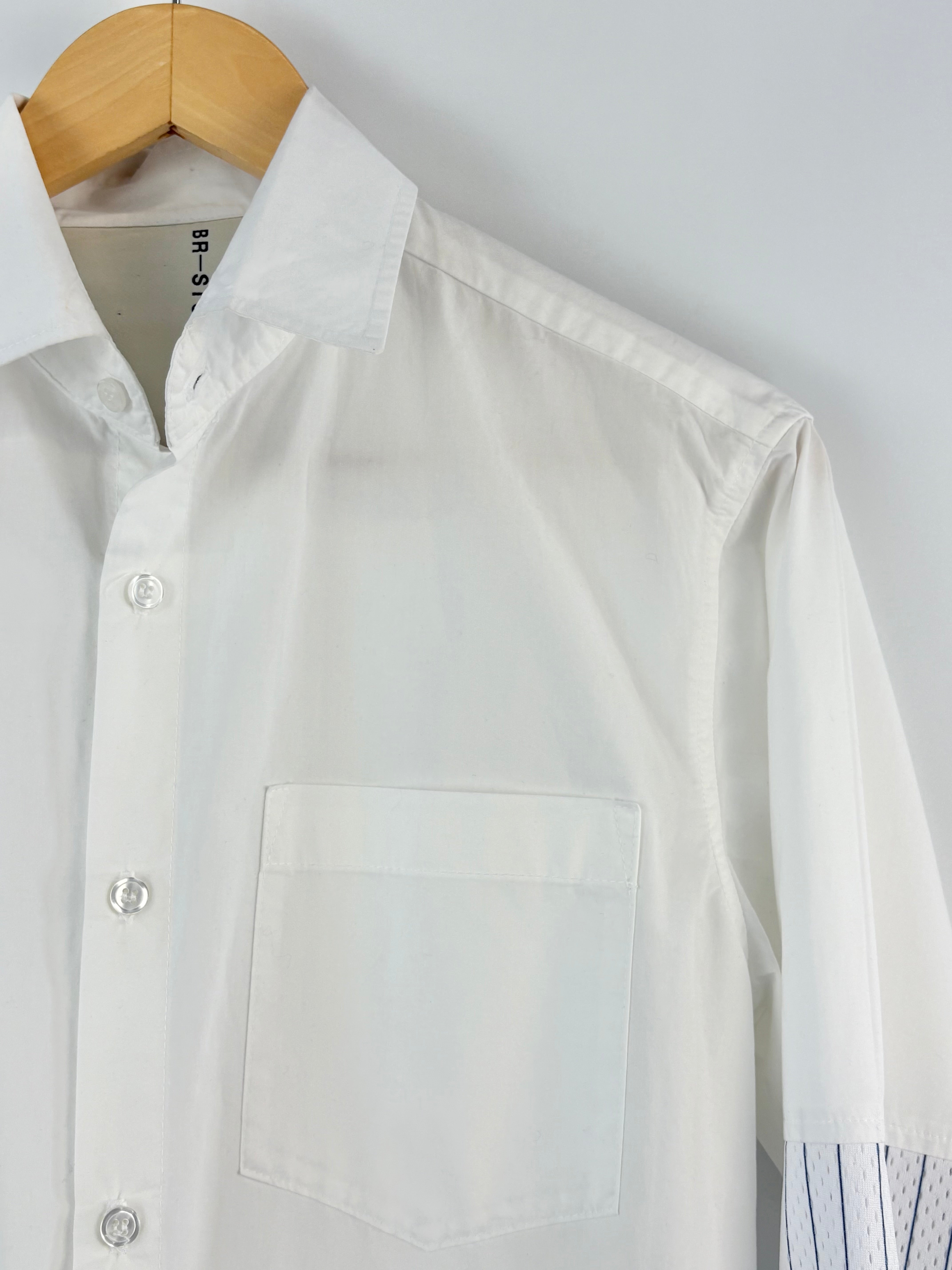 Bristol Studio Crisp Cotton White-Mesh Panel Shirt - M