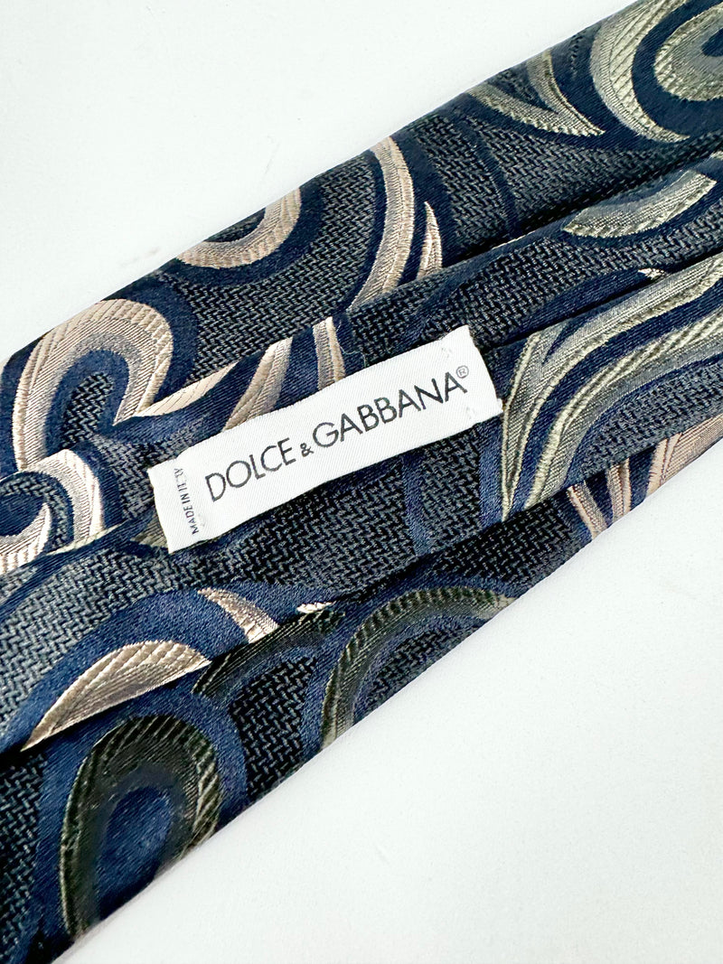 Dolce & Gabbana Blue Paisley Patterned Metallic Silk Tie