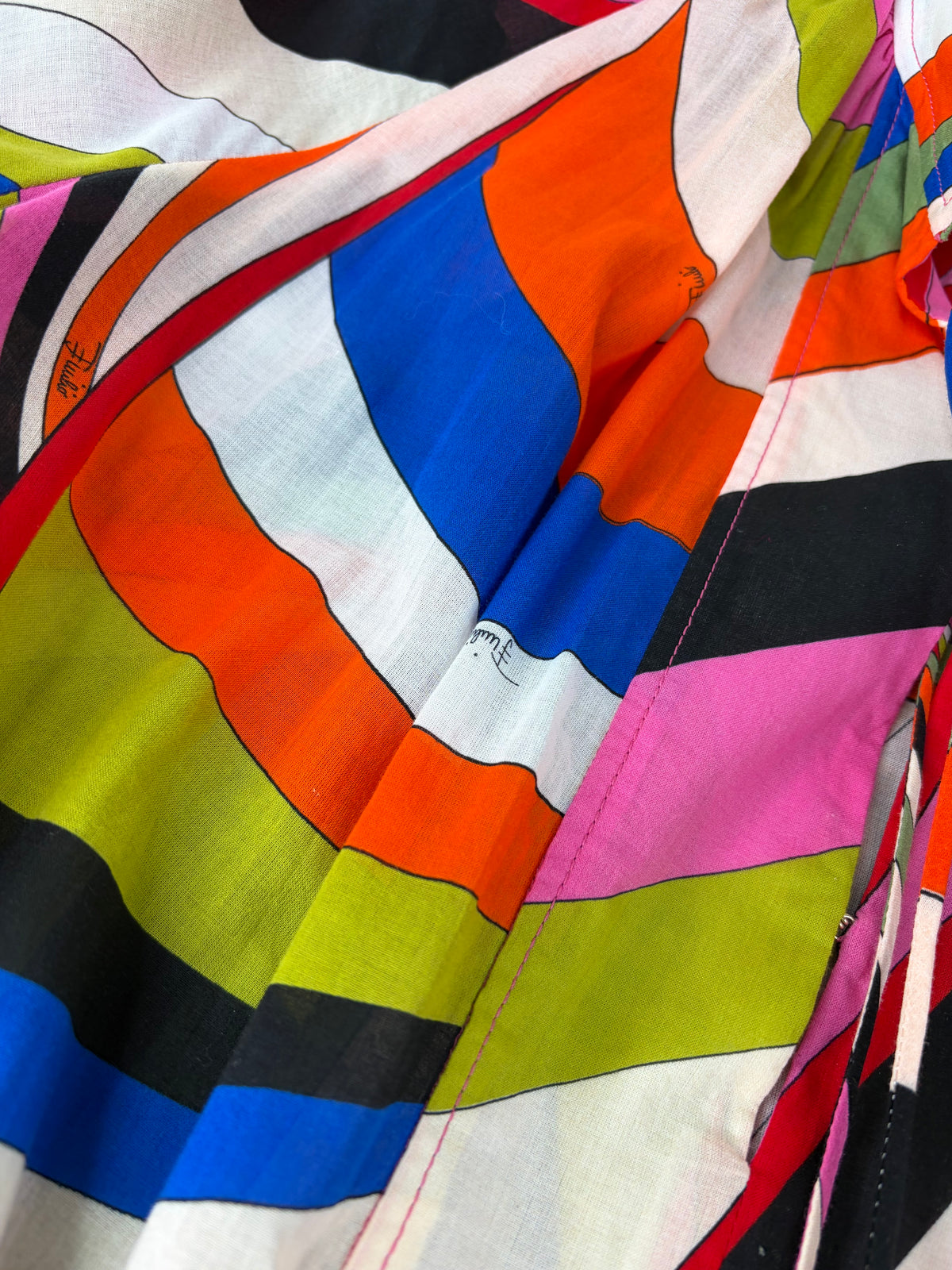 Emilio Pucci Pucci Kaleidoscopic Patterned Cotton Poet Sleeve Frill Dress - AU12