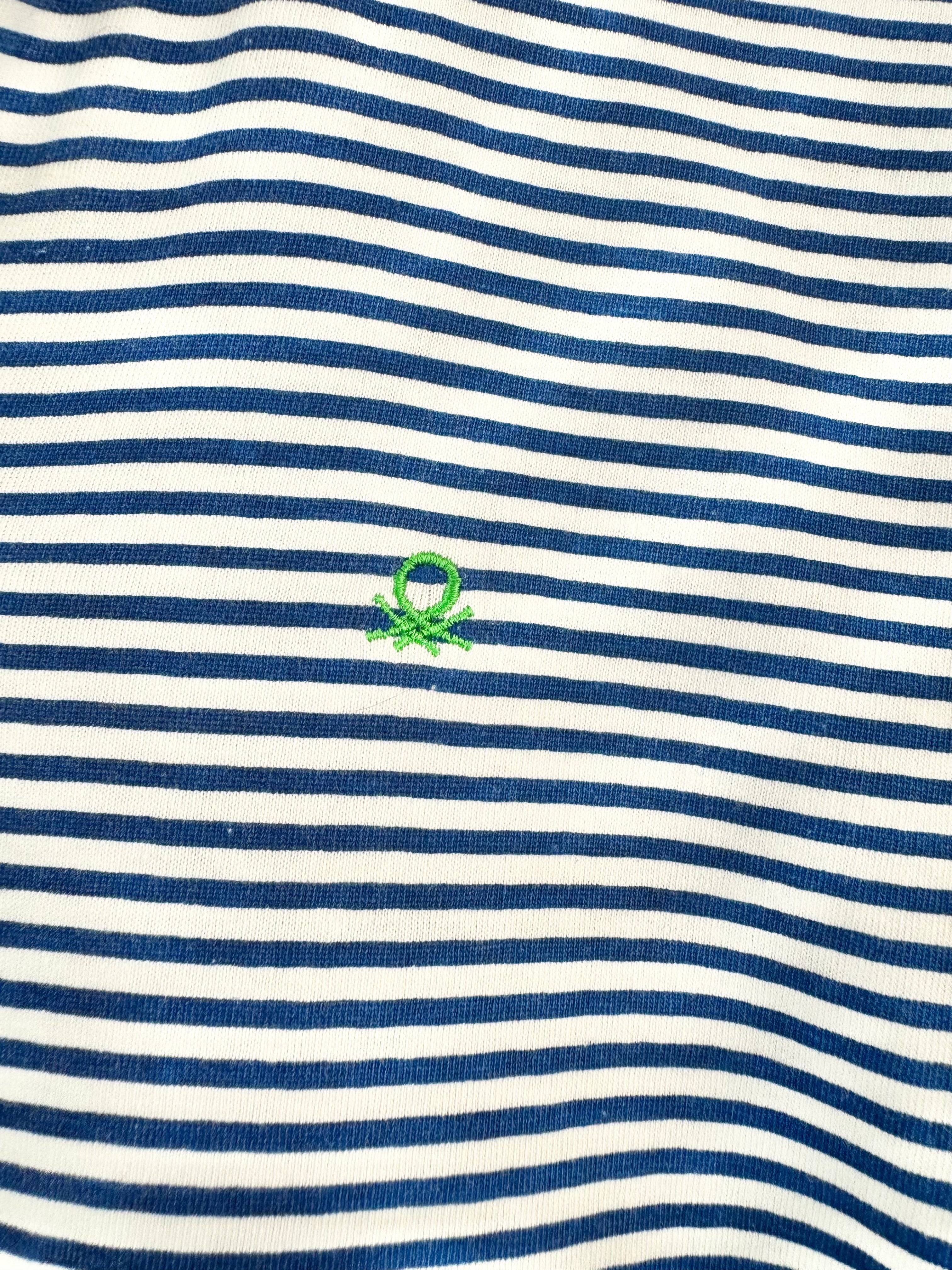 Vintage Benetton Blue Striped Polo T-Shirt - S/M