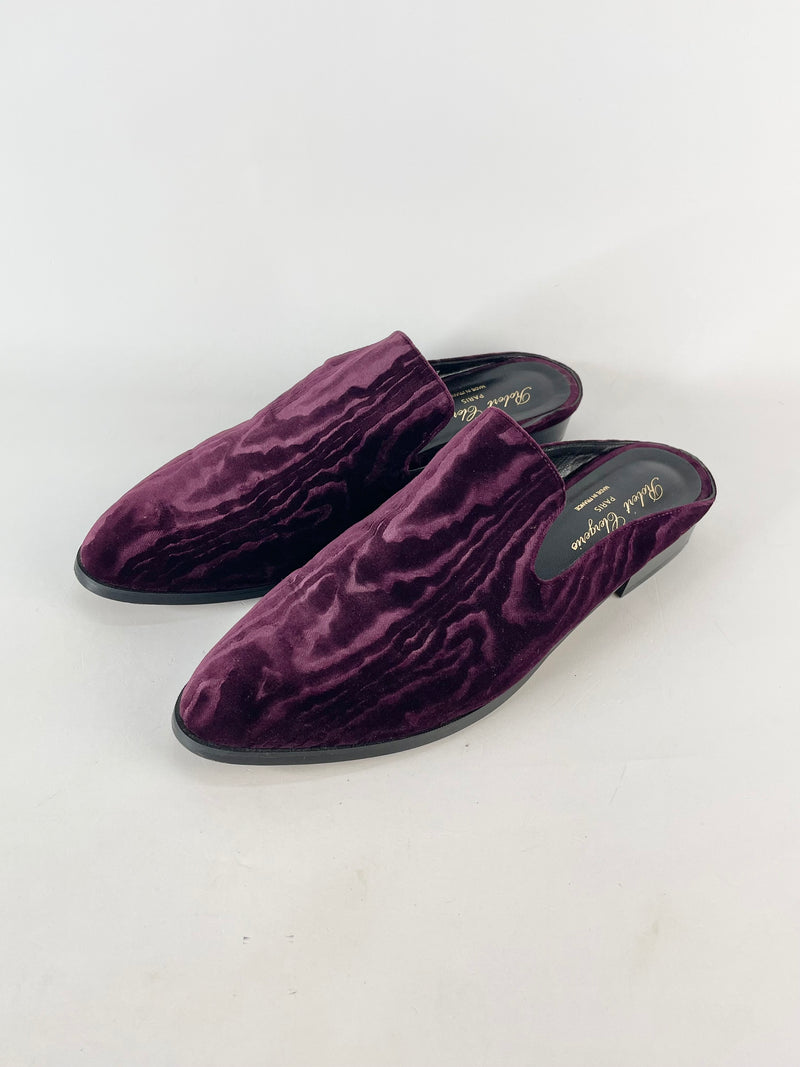 Robert Clergerie Bordeaux Grained Velvet Mules - EU41