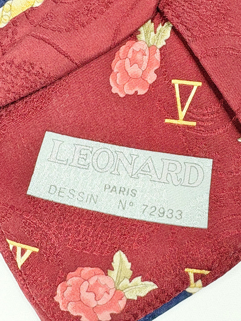 Leonard Paris Vintage Maroon Roman-Numerals Silk Tie