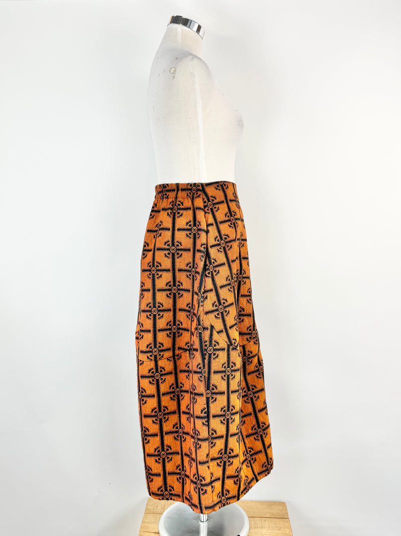Alpha60 Orange & Black Woven Textile Wide Leg Slacks - AU10/12