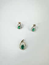 9ct Gold & Green Glass Earring & Pendant Set