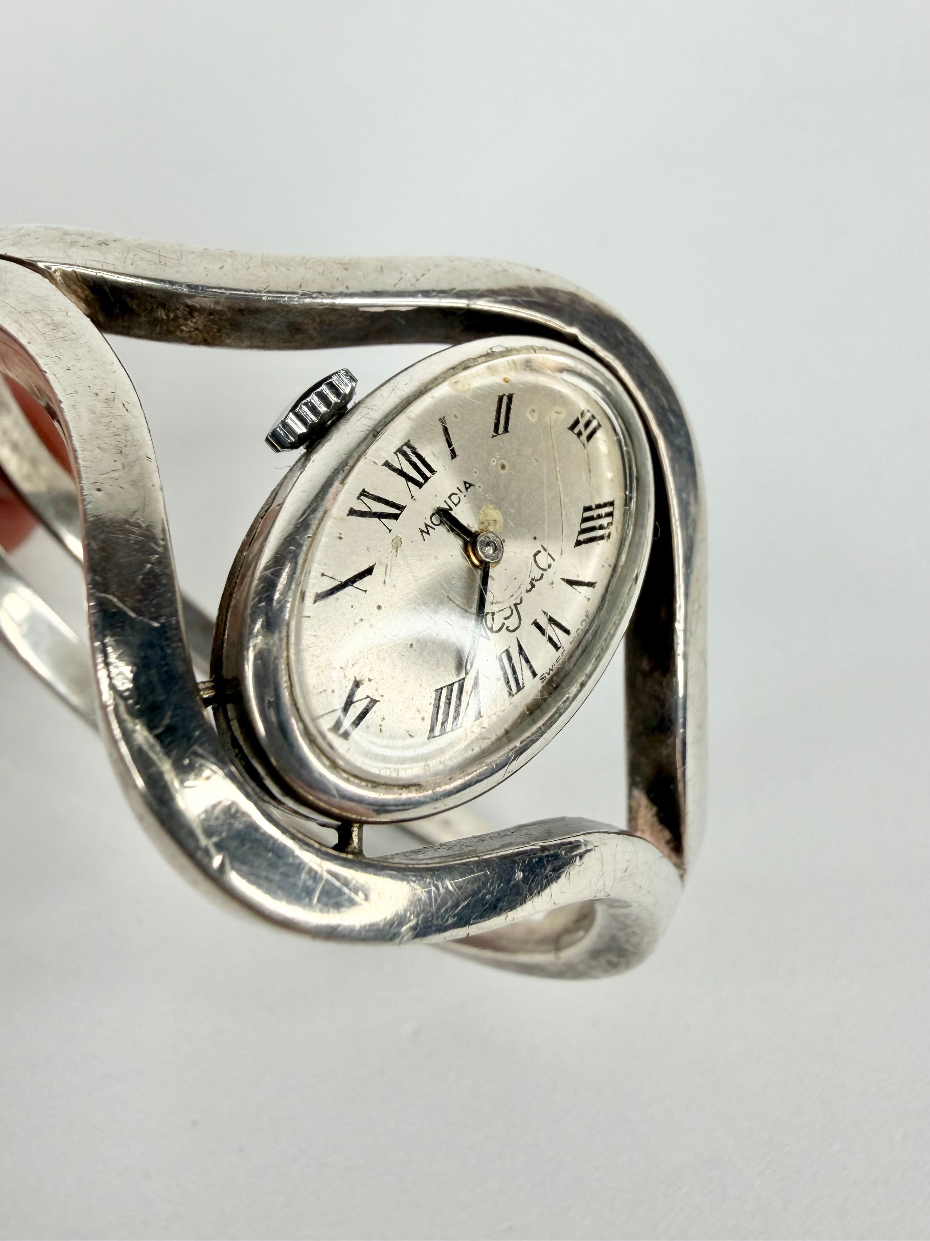 Mid Century Mondia Vespucci Sterling Silver Mechanical Bangle Watch