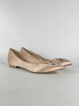 Armani Collezioni Satin Champagne Pointed Toe Ballet Flats - EU39