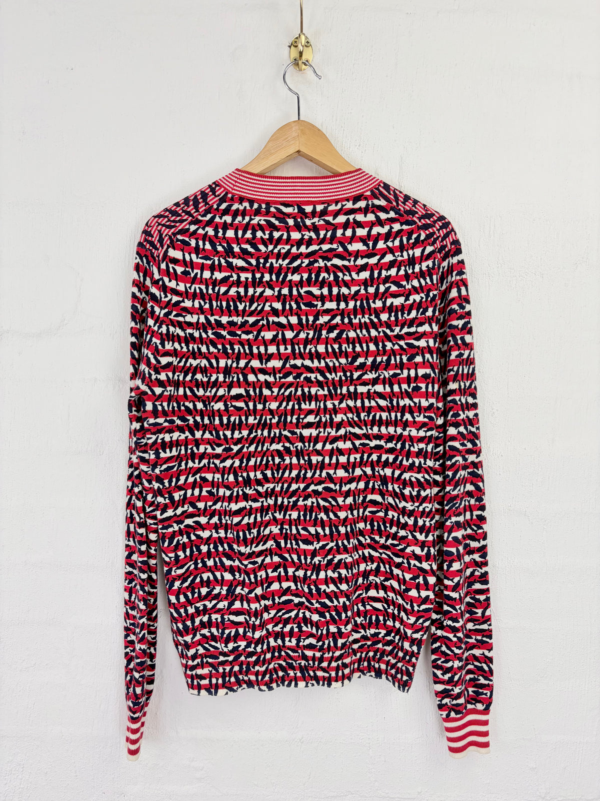 Kenzo Spring Summer 2014 Red & White Fish Patterned Striped Jumper - AU10