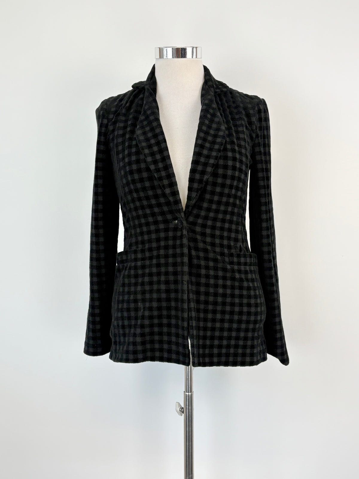 Vintage 80s Giorgio Armani Black Felted-Check Jacket - AU10/12