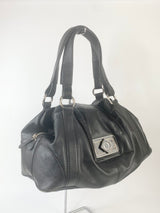 Oroton Large Black Leather Shoulder Bag