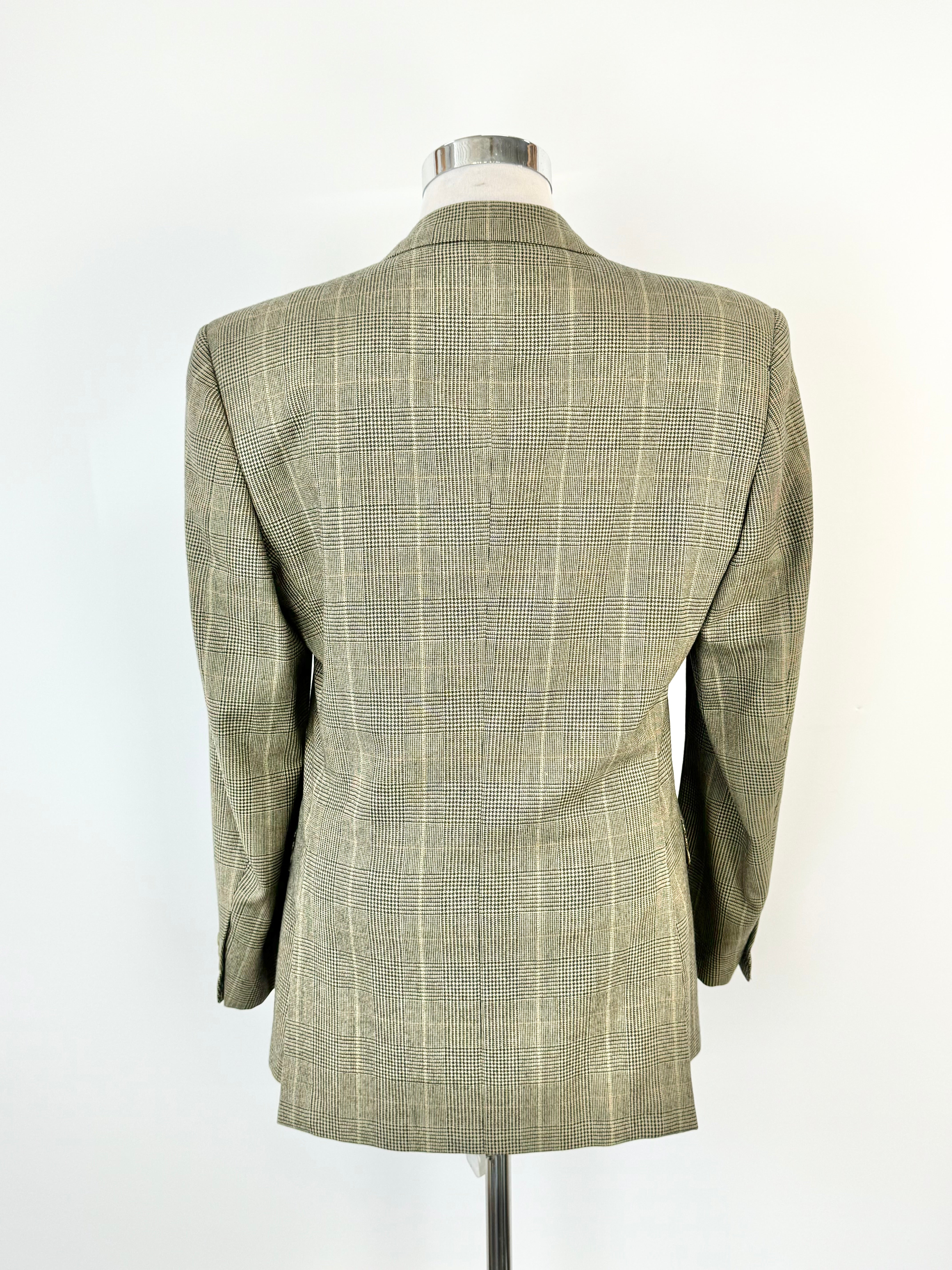 Ermengildo Zegna Gold Olive Double Breasted Glen Plaid Wool Blazer - 50