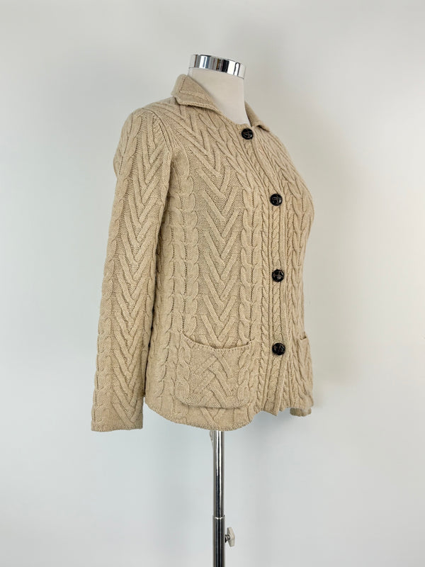 Hoss Beige Wool-Blend Knitted Cardigan - AU10/12