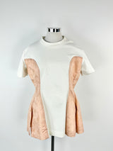 Marni White and Peach Cotton & Silk Panel T-Shirt - AU12