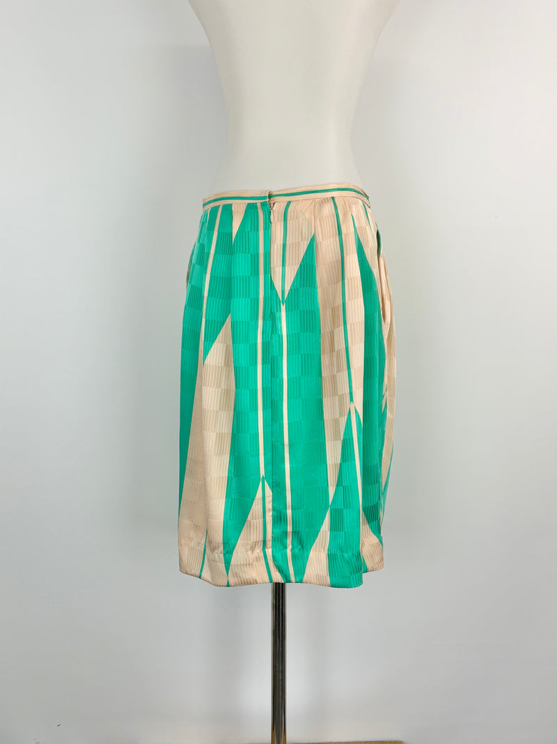 By Malene Birger Beige & Green Silk 'Isalai' Midi Skirt - AU10/12