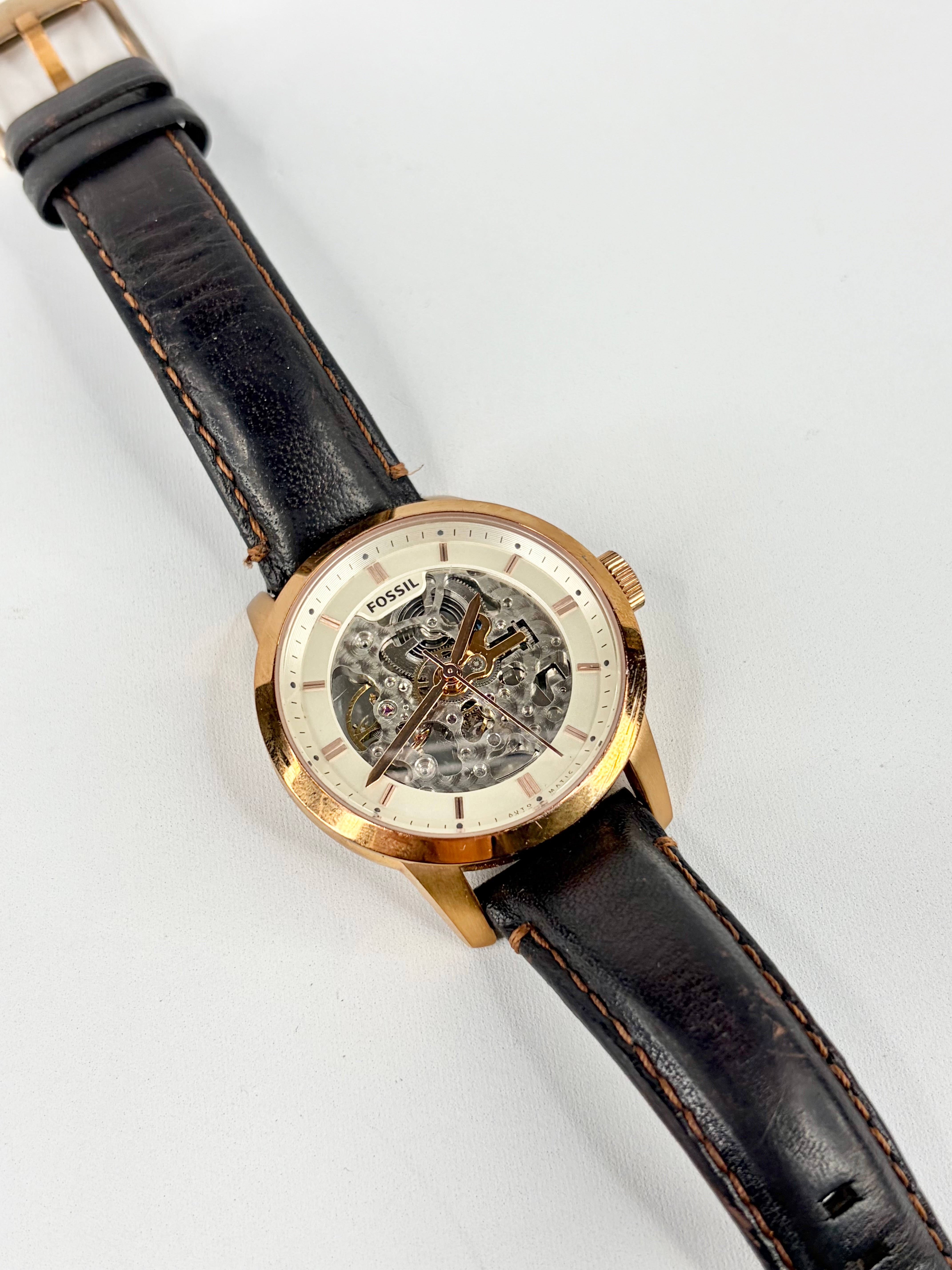 Fossil Rose Gold Roman Automatic Skeleton Watch