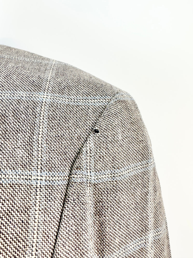 Etro Milano Grey & Blue Plaid Blue Cashmere Blazer - 50