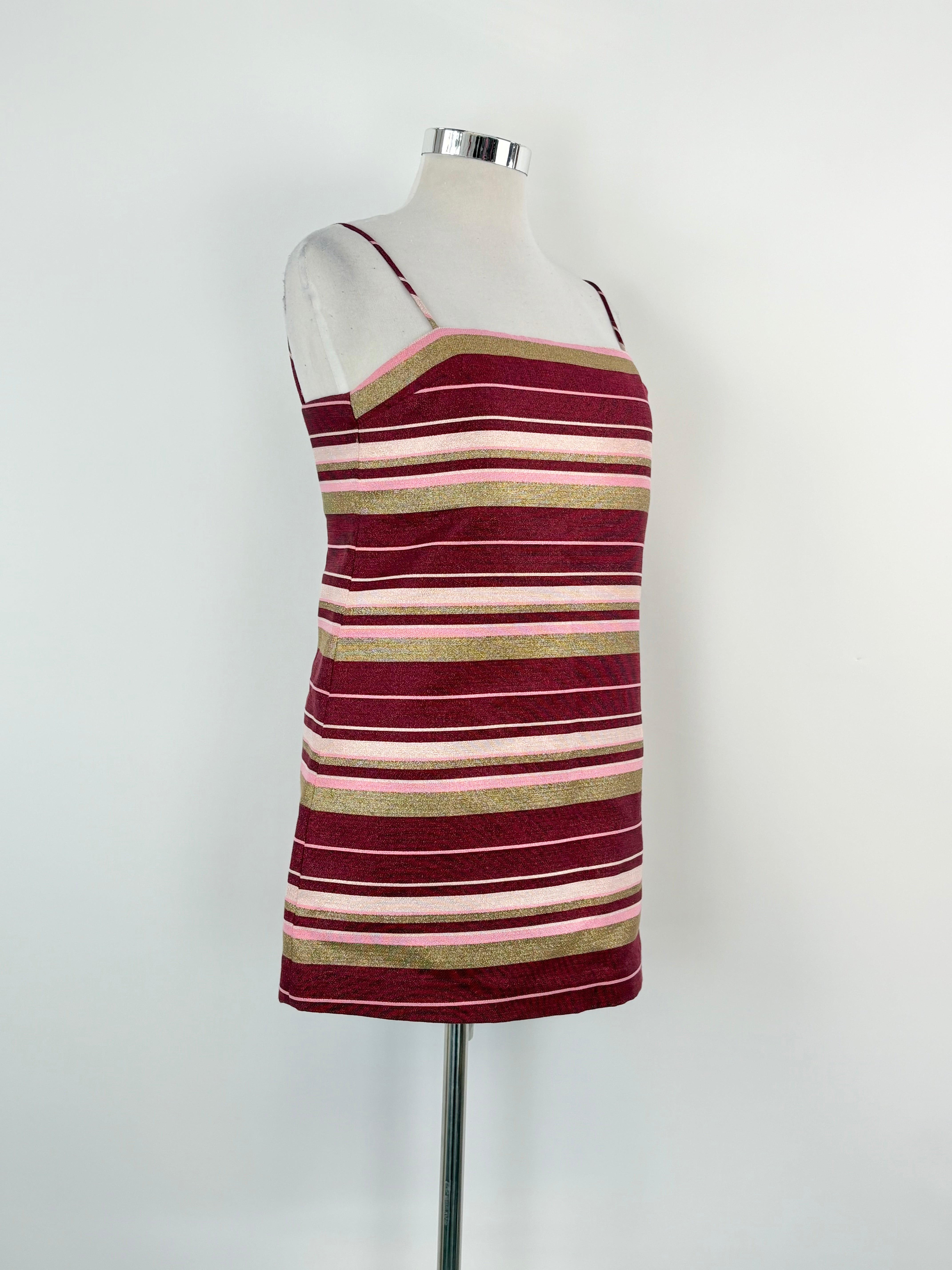 Zimmermann Burgundy-Striped Metallic Karmic Jacquard Shift Dress - AU12