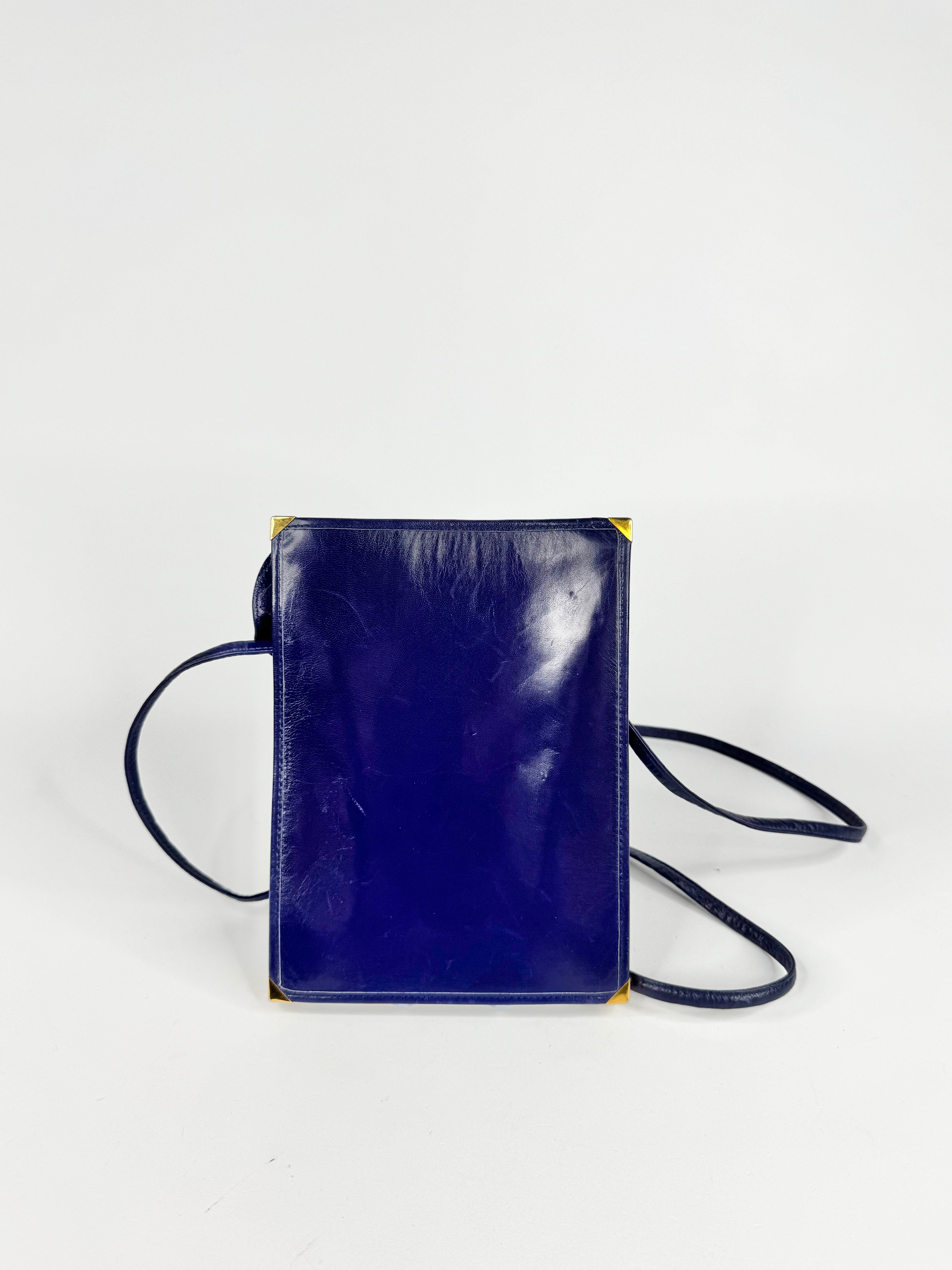 Vintage Christian Dior Blue Leather Cross Body Bag