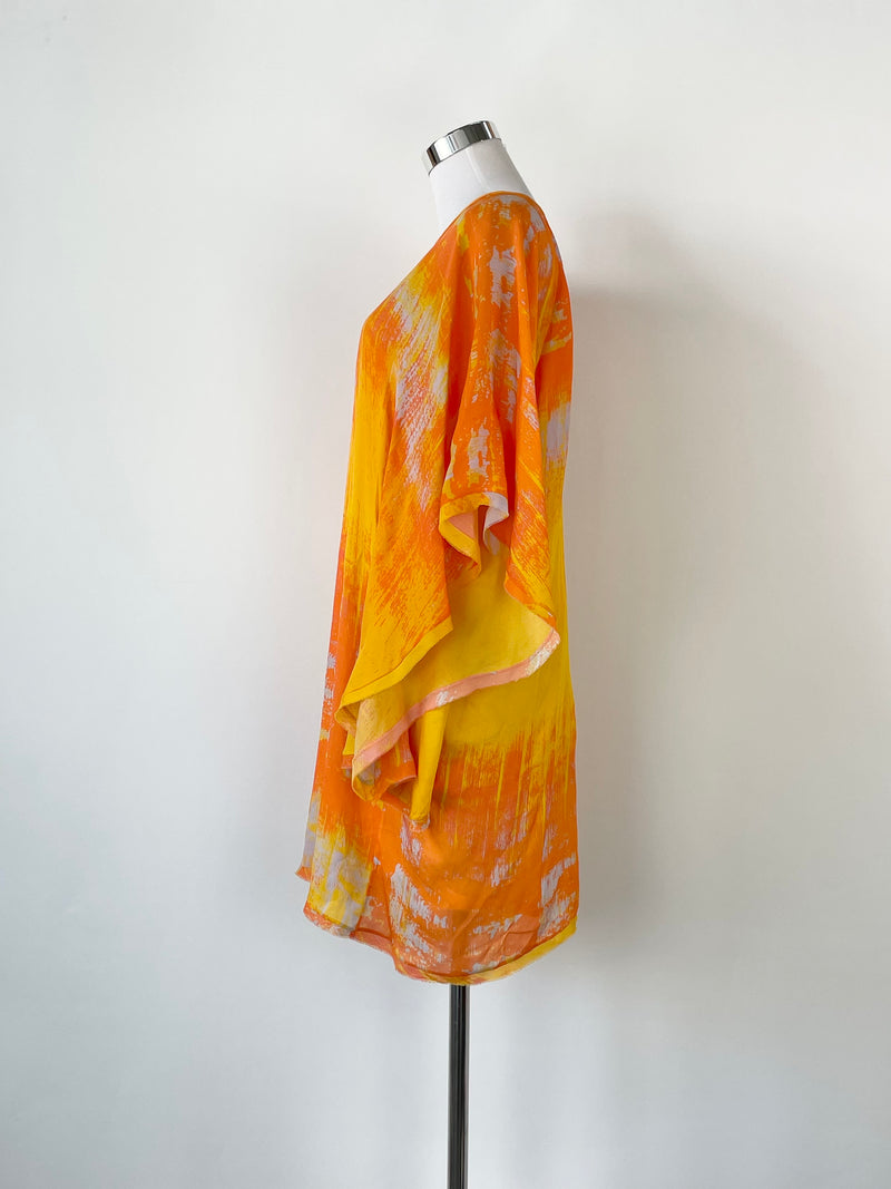 Willow Orange Abstract Silk Poncho Top - S